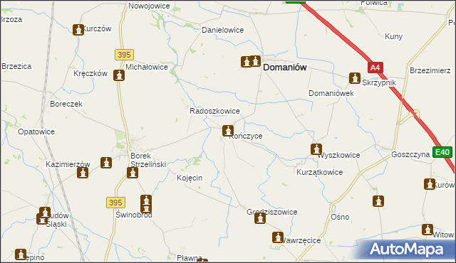 mapa Kończyce gmina Domaniów, Kończyce gmina Domaniów na mapie Targeo