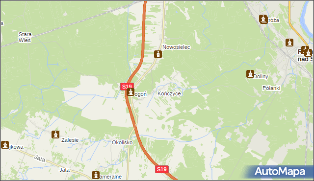 mapa Kończyce gmina Nisko, Kończyce gmina Nisko na mapie Targeo