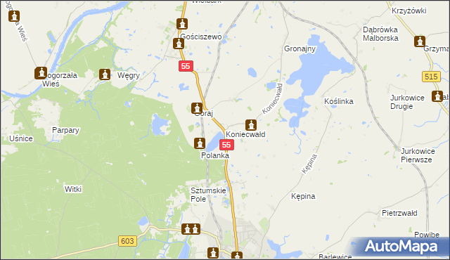 mapa Koniecwałd, Koniecwałd na mapie Targeo