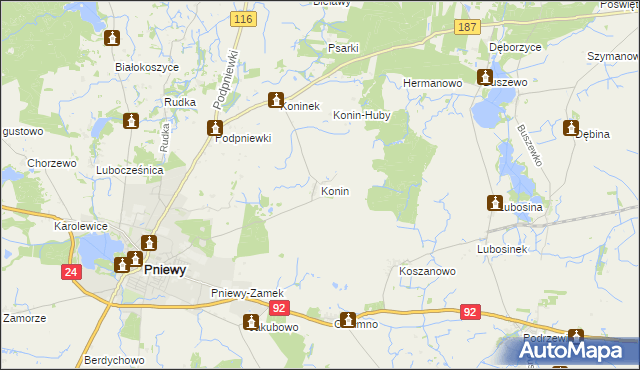 mapa Konin gmina Pniewy, Konin gmina Pniewy na mapie Targeo