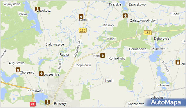 mapa Koninek gmina Pniewy, Koninek gmina Pniewy na mapie Targeo