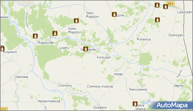 mapa Koniuszki gmina Nowy Dwór, Koniuszki gmina Nowy Dwór na mapie Targeo