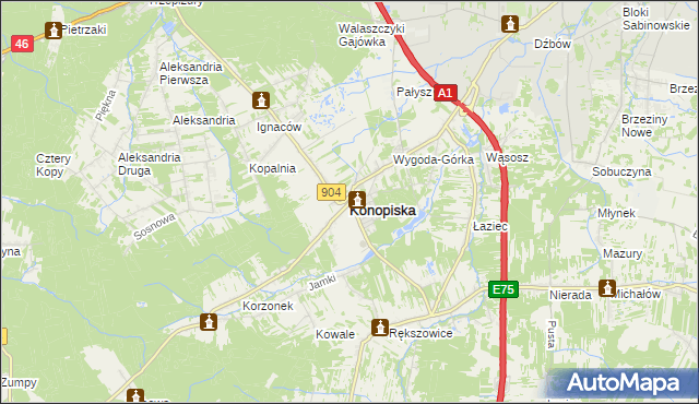 mapa Konopiska powiat częstochowski, Konopiska powiat częstochowski na mapie Targeo