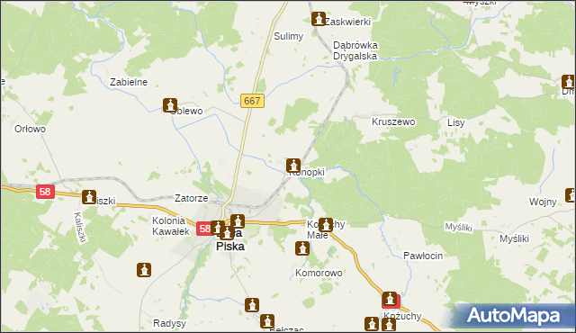 mapa Konopki gmina Biała Piska, Konopki gmina Biała Piska na mapie Targeo