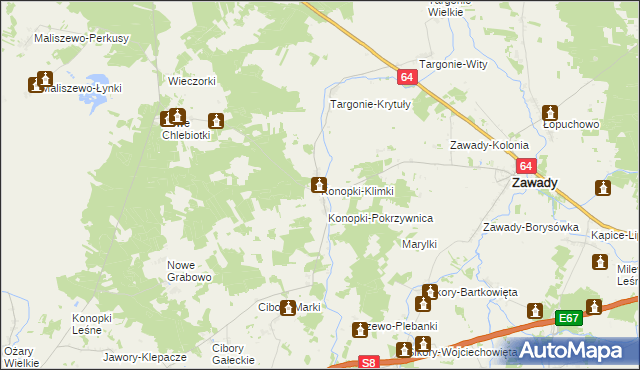 mapa Konopki-Klimki, Konopki-Klimki na mapie Targeo