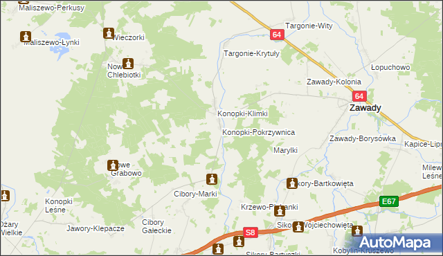 mapa Konopki-Pokrzywnica, Konopki-Pokrzywnica na mapie Targeo