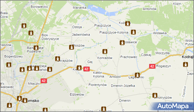 mapa Konradów gmina Kodrąb, Konradów gmina Kodrąb na mapie Targeo