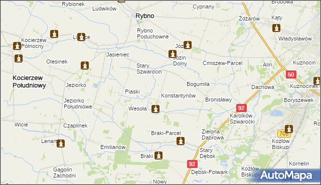 mapa Konstantynów gmina Rybno, Konstantynów gmina Rybno na mapie Targeo