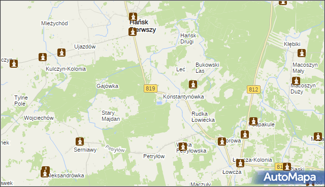mapa Konstantynówka gmina Hańsk, Konstantynówka gmina Hańsk na mapie Targeo