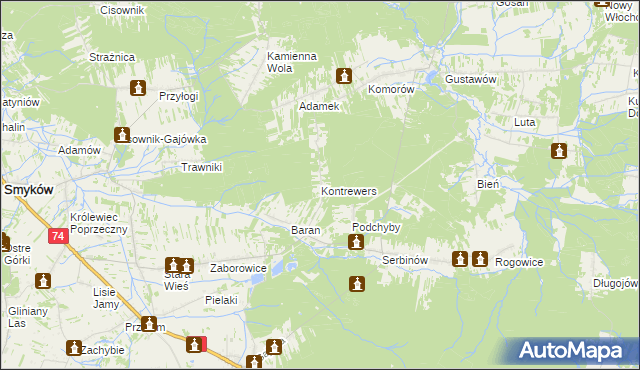 mapa Kontrewers gmina Mniów, Kontrewers gmina Mniów na mapie Targeo