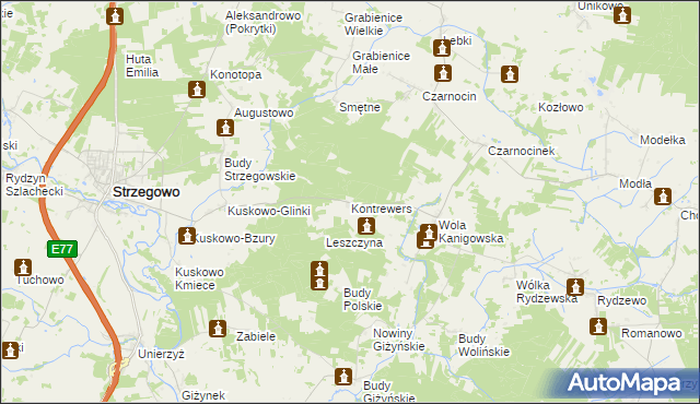 mapa Kontrewers gmina Strzegowo, Kontrewers gmina Strzegowo na mapie Targeo