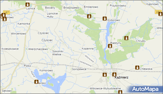 mapa Kopanina gmina Kaźmierz, Kopanina gmina Kaźmierz na mapie Targeo