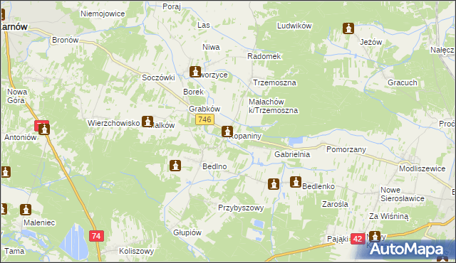 mapa Kopaniny gmina Końskie, Kopaniny gmina Końskie na mapie Targeo