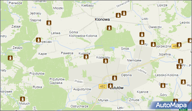 mapa Kopaniny gmina Lututów, Kopaniny gmina Lututów na mapie Targeo