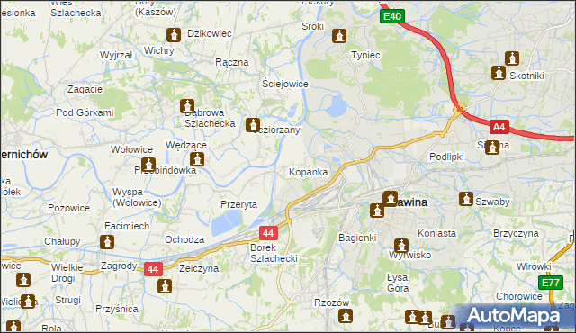 mapa Kopanka gmina Skawina, Kopanka gmina Skawina na mapie Targeo