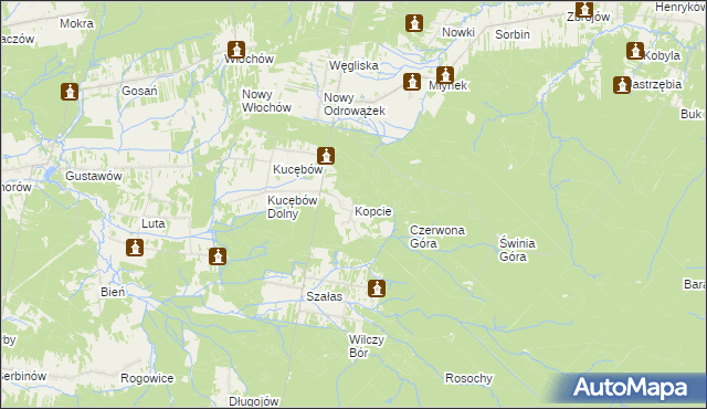 mapa Kopcie gmina Bliżyn, Kopcie gmina Bliżyn na mapie Targeo