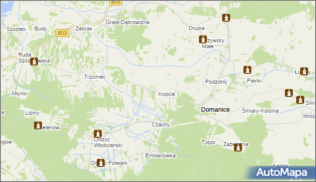 mapa Kopcie gmina Domanice, Kopcie gmina Domanice na mapie Targeo