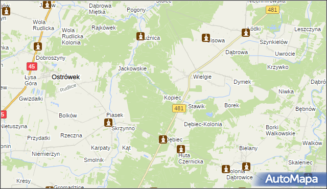 mapa Kopiec gmina Ostrówek, Kopiec gmina Ostrówek na mapie Targeo