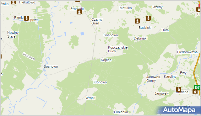 mapa Kopiec gmina Sztabin, Kopiec gmina Sztabin na mapie Targeo