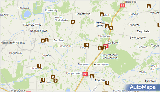 mapa Kopina gmina Cyców, Kopina gmina Cyców na mapie Targeo