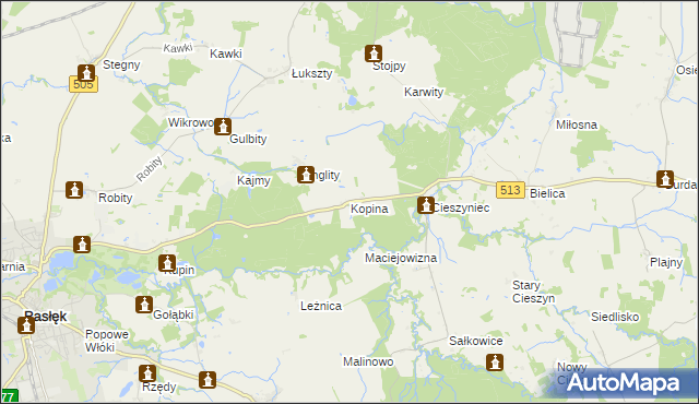 mapa Kopina gmina Pasłęk, Kopina gmina Pasłęk na mapie Targeo