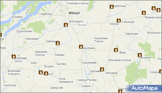 mapa Kopydłowo gmina Wilczyn, Kopydłowo gmina Wilczyn na mapie Targeo