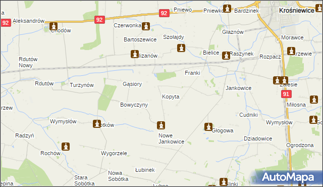 mapa Kopyta gmina Krośniewice, Kopyta gmina Krośniewice na mapie Targeo