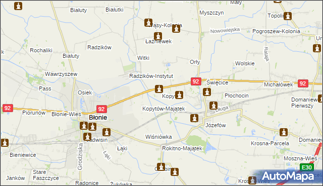 mapa Kopytów gmina Błonie, Kopytów gmina Błonie na mapie Targeo