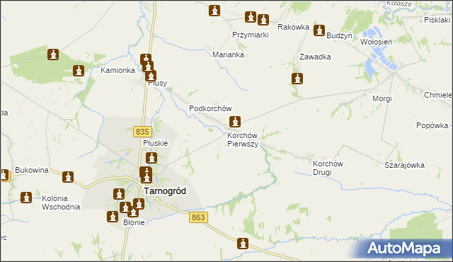 mapa Korchów Pierwszy, Korchów Pierwszy na mapie Targeo