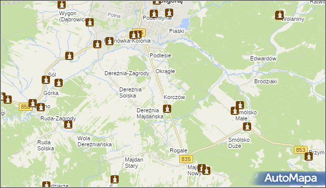 mapa Korczów, Korczów na mapie Targeo