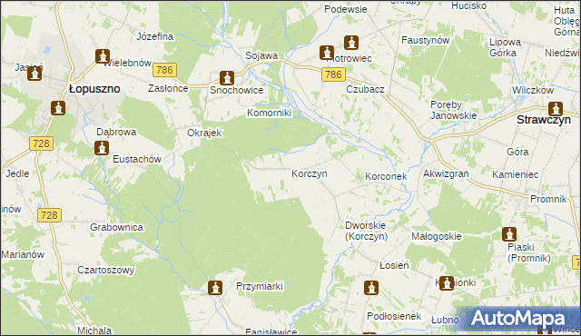 mapa Korczyn gmina Strawczyn, Korczyn gmina Strawczyn na mapie Targeo