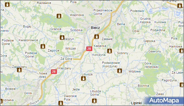 mapa Korczyna gmina Biecz, Korczyna gmina Biecz na mapie Targeo