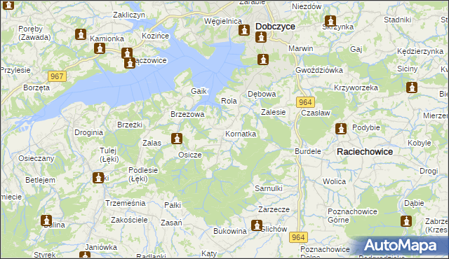 mapa Kornatka gmina Dobczyce, Kornatka gmina Dobczyce na mapie Targeo