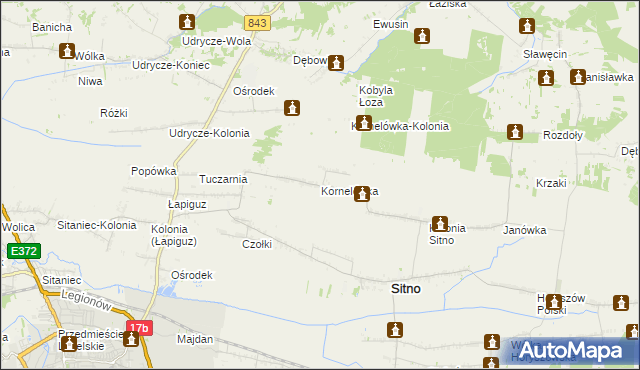 mapa Kornelówka gmina Sitno, Kornelówka gmina Sitno na mapie Targeo