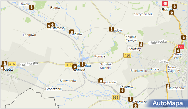 mapa Kornice, Kornice na mapie Targeo