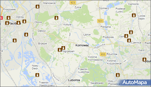 mapa Kornowac, Kornowac na mapie Targeo