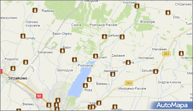 mapa Korwin gmina Słupca, Korwin gmina Słupca na mapie Targeo