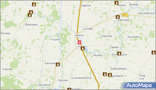 mapa Korycin, Korycin na mapie Targeo