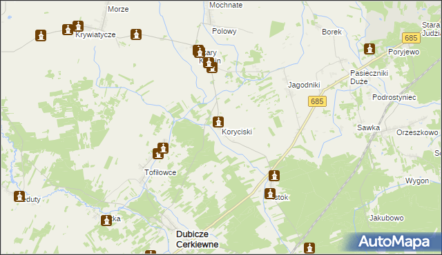 mapa Koryciski, Koryciski na mapie Targeo