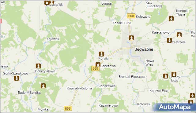 mapa Korytki gmina Jedwabne, Korytki gmina Jedwabne na mapie Targeo