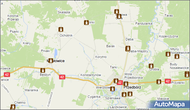 mapa Korytno gmina Masłowice, Korytno gmina Masłowice na mapie Targeo