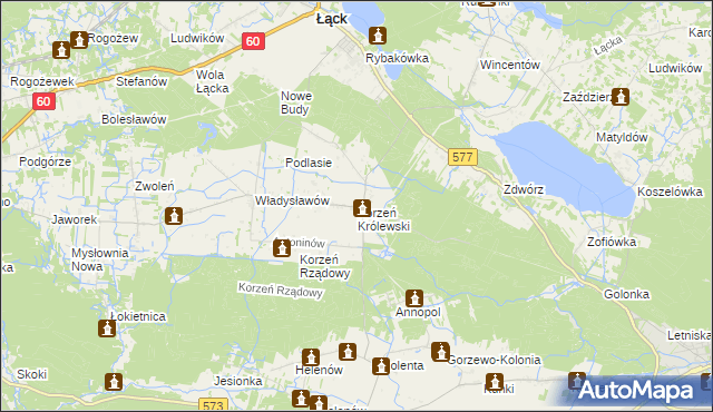 mapa Korzeń Królewski, Korzeń Królewski na mapie Targeo