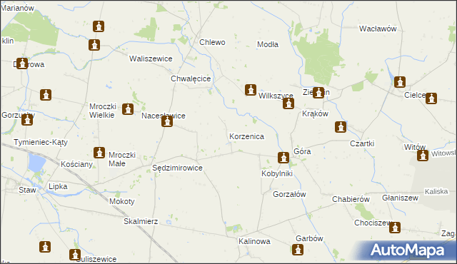 mapa Korzenica gmina Błaszki, Korzenica gmina Błaszki na mapie Targeo