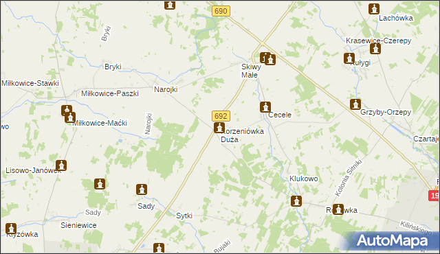 mapa Korzeniówka Duża, Korzeniówka Duża na mapie Targeo