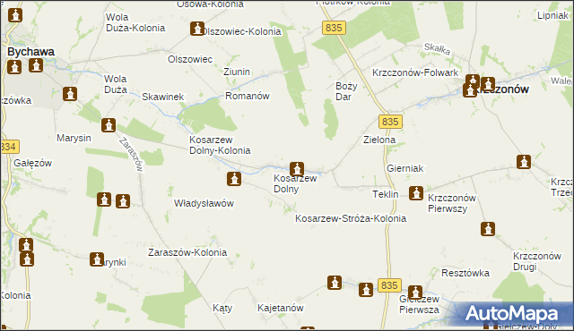 mapa Kosarzew Górny, Kosarzew Górny na mapie Targeo