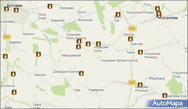 mapa Kosarzew-Stróża, Kosarzew-Stróża na mapie Targeo