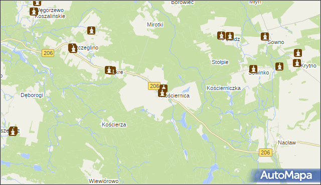 mapa Kościernica gmina Polanów, Kościernica gmina Polanów na mapie Targeo