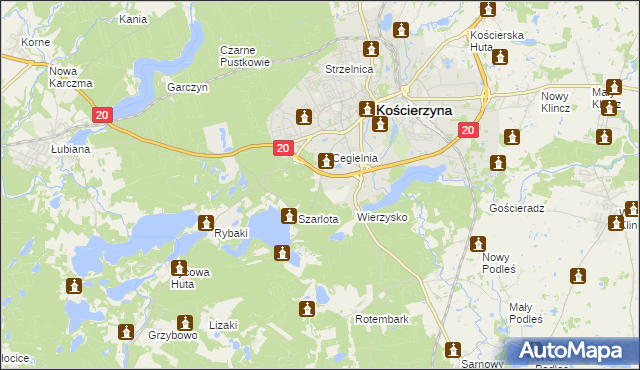 mapa Kościerzyna-Stare Nadleśnictwo, Kościerzyna-Stare Nadleśnictwo na mapie Targeo