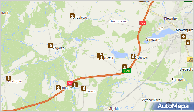 mapa Kościuszki gmina Osina, Kościuszki gmina Osina na mapie Targeo