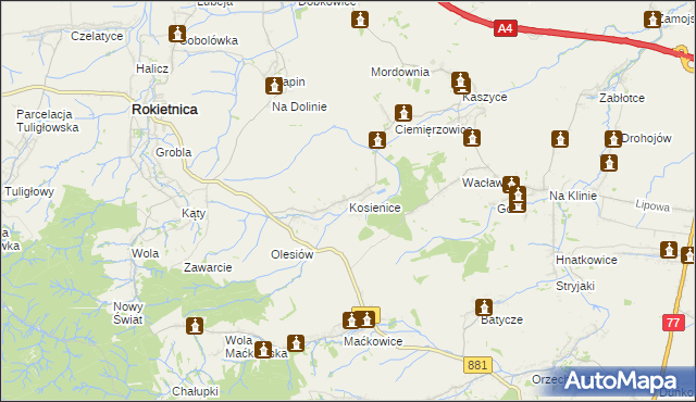 mapa Kosienice, Kosienice na mapie Targeo